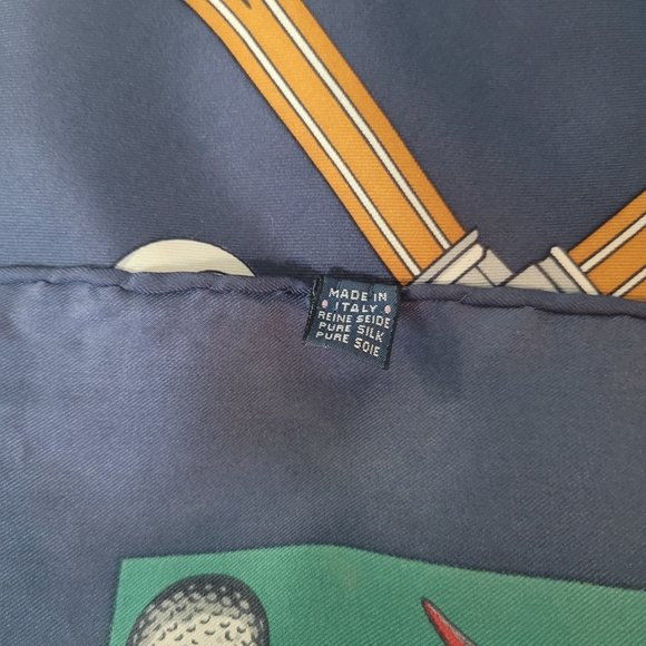 BURBERRYS | Navy Blue Silk Tennis & Golf Motif Scarf - Picture 5 of 6